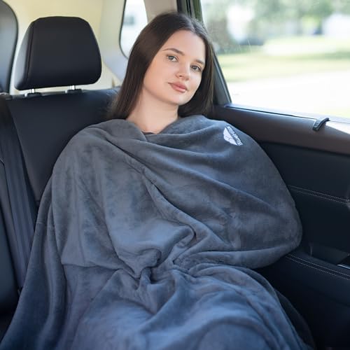BlueHills 2-Pack Premium Soft Travel Blanket Pillow Airplane Blanket in Soft Bag Pillowcase with Hand Luggage Belt and Backpack Clip, Compact Pack Large Blankets for Any Travel (Grey Gray T013) - Image 5
