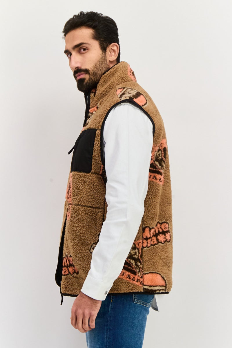Asos Design Men Shearling Vest Jacket, Brown Combo - Image 3