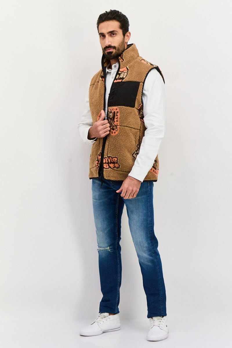 Asos Design Men Shearling Vest Jacket, Brown Combo - Image 4