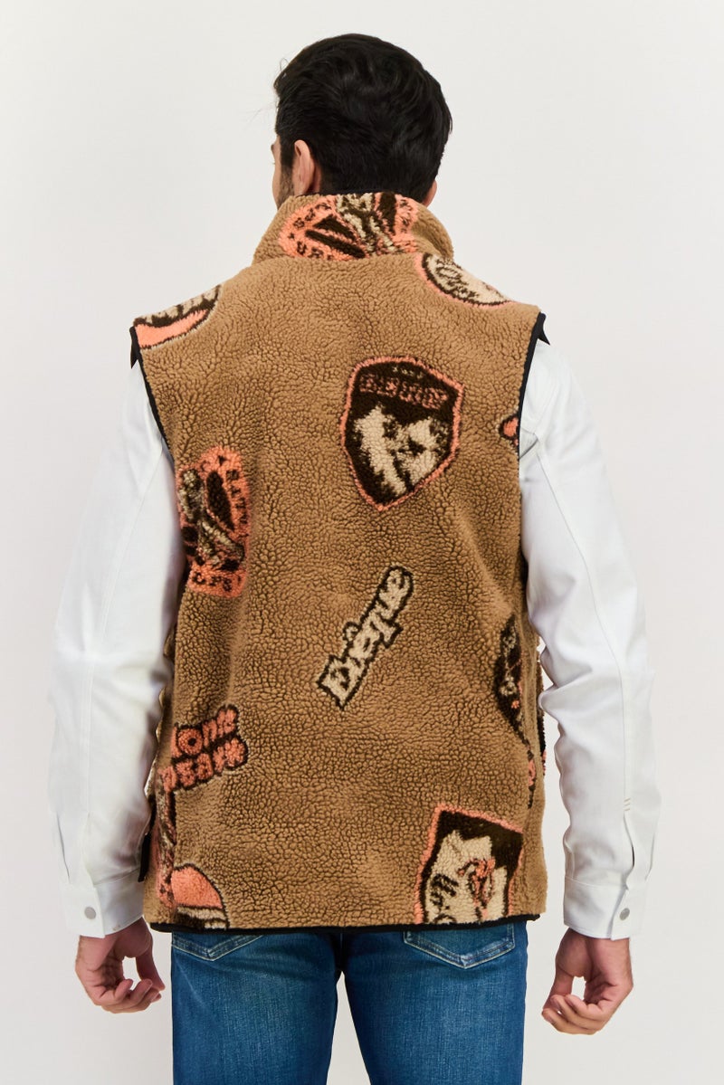 Asos Design Men Shearling Vest Jacket, Brown Combo - Image 2
