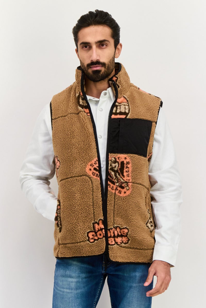Asos Design Men Shearling Vest Jacket, Brown Combo - Image 1