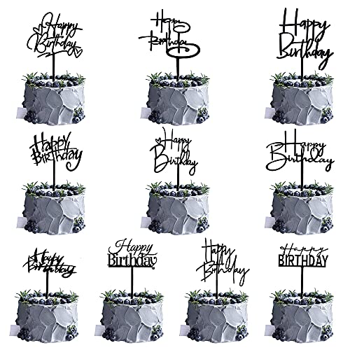 RASSLISA 10 PCS Black Happy Birthday Cake Topper Acrylic Cupcake Topper A Series of Birthday Cake Supplies Decorations - Image 5