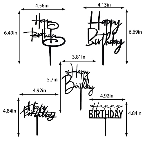 RASSLISA 10 PCS Black Happy Birthday Cake Topper Acrylic Cupcake Topper A Series of Birthday Cake Supplies Decorations - Image 2