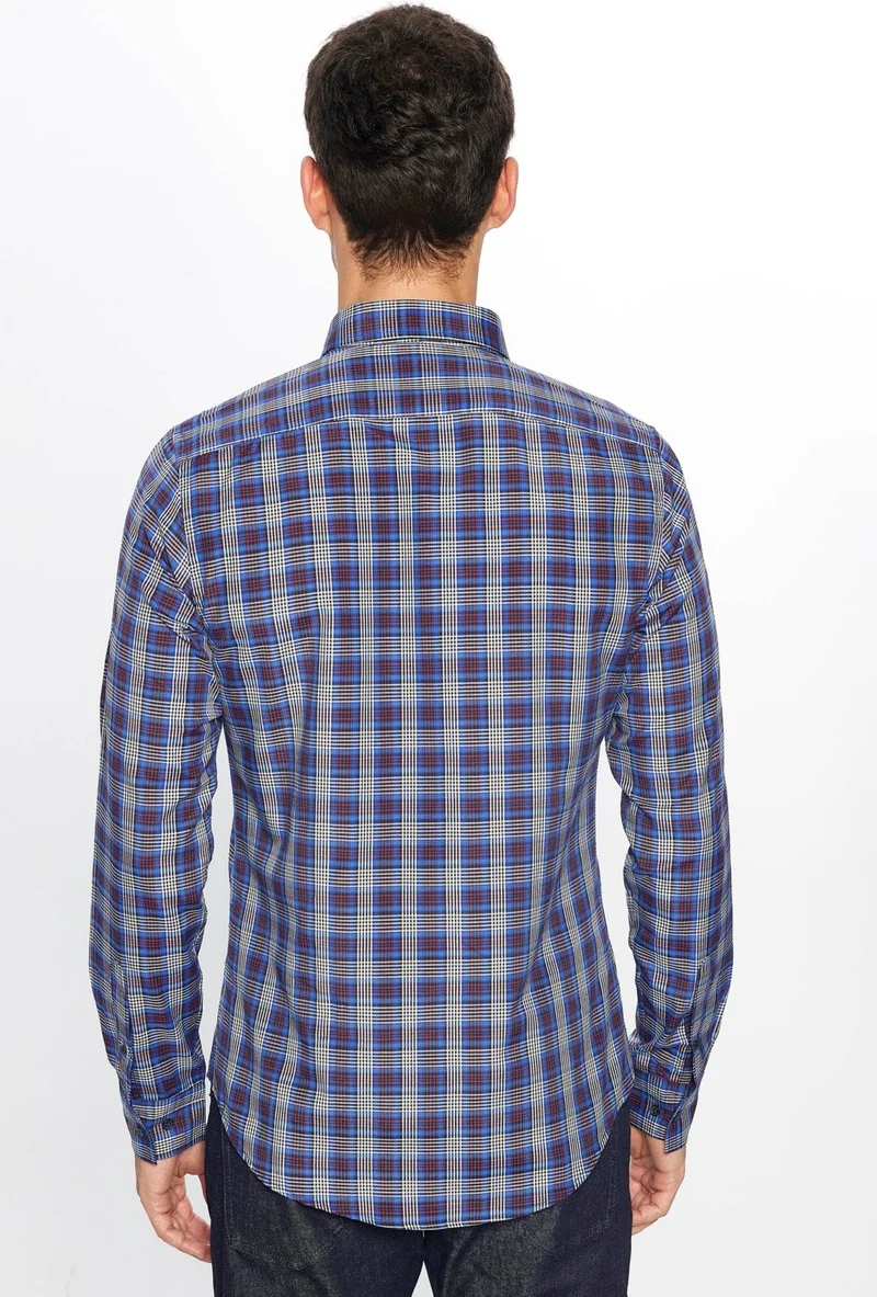 Tudors Men's Slim Fit Slim Fit Long Sleeve Cotton Easy Iron Checked Button Down Collar Shirt