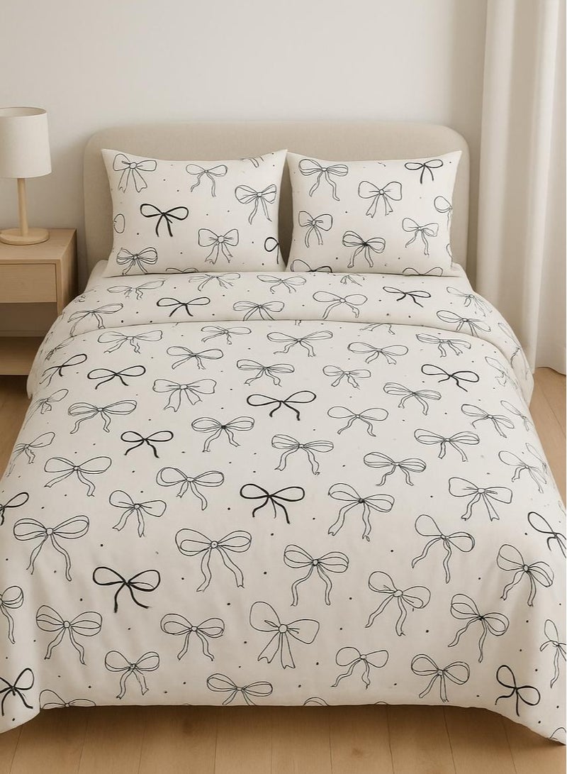Yarlin-Bed Set (Flat Bedsheet for 180 cm beds and 2 Small Pillowcases (Bow Chic) Design