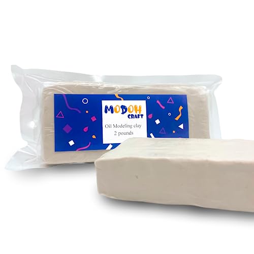 MODOH Plasticine Oil Based Modeling Clay, Non Hardening Reusable Clay, Non Toxic No Bake Professional Oil Base Sulfur Free Sculpting Clay (White) - Image 1