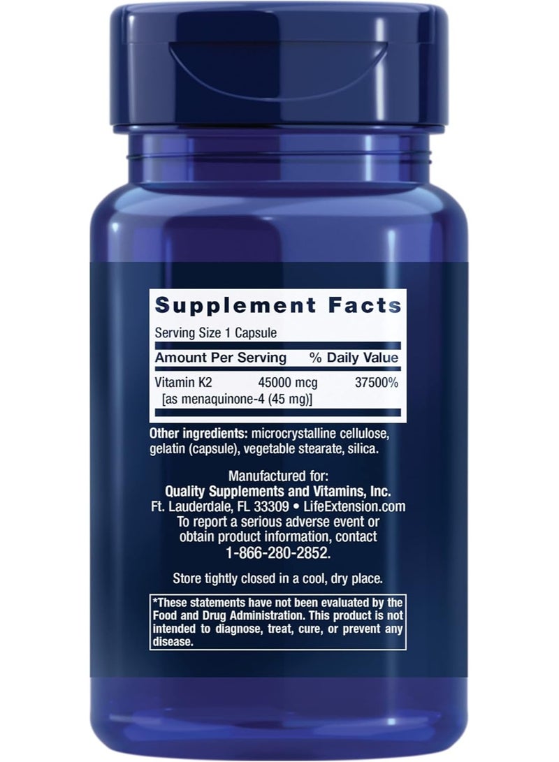 لايف إكستنشن ميجا فيتامين K2 تركيز عالٍ لعظام قوية 45,000 ميكروغرام (45 ملغ) فيتامين K2 بجرعة قوية لدعم كثافة العظام الصحية، 30 كبسولة - Image 2