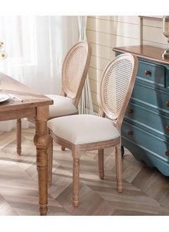 LANNY Jeffcoco Furniture Modern Solid Wood Dining Chair for Kitchen ,Bistro, Restaurant in Beige Colour  Fabric Seat (1pcs Rattan Back)  - Image 2