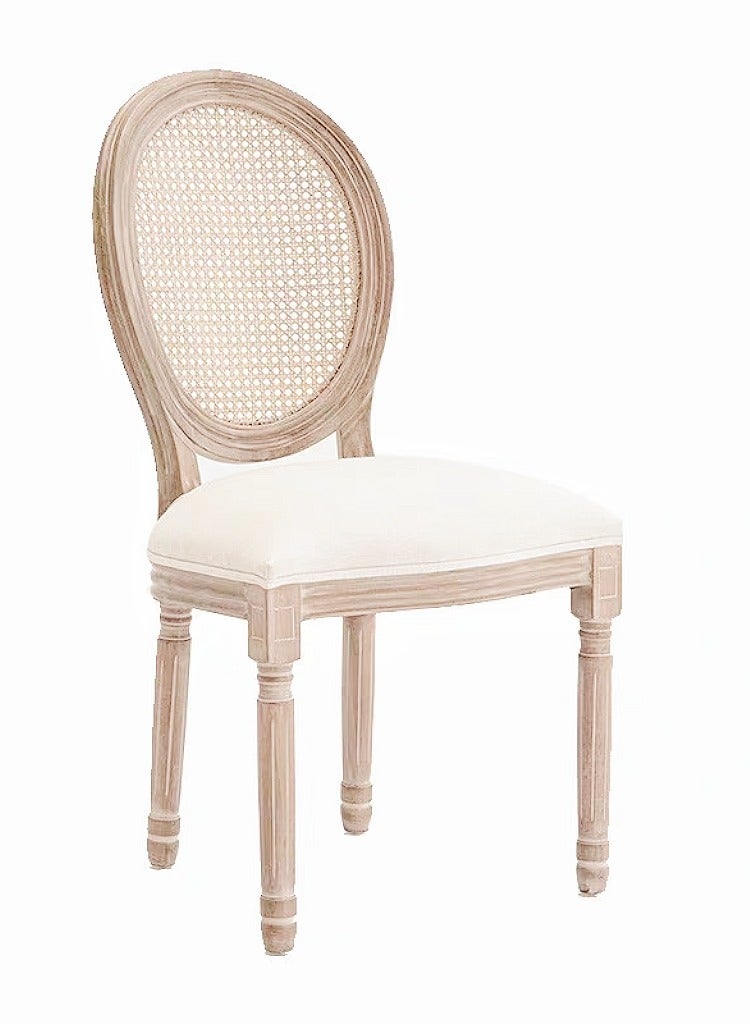 LANNY Jeffcoco Furniture Modern Solid Wood Dining Chair for Kitchen ,Bistro, Restaurant in Beige Colour  Fabric Seat (1pcs Rattan Back)  - Image 3