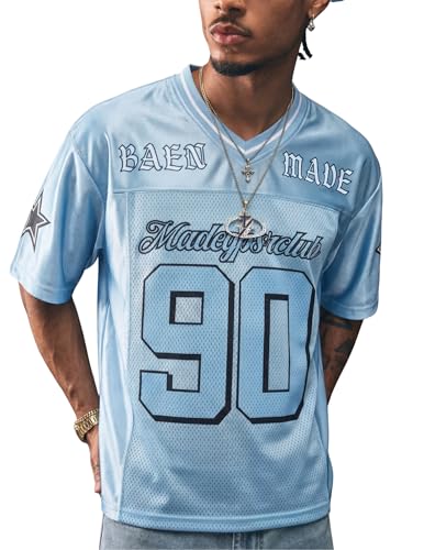Vamtac Mens Jerseys Graphic Tee Shirts V Neck Short Sleeve Tops Vintage Baggy Summer Jersey 2026 Trendy Y2k Tshirts Blue - Image 1