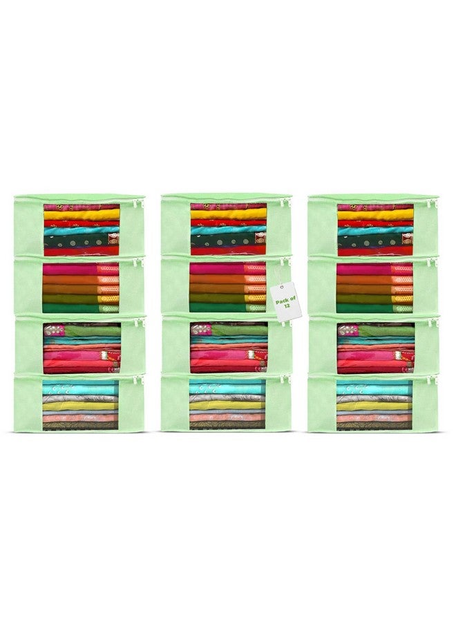 Rusabl Non Woven Multi Storage Covers (Pack of 12, Green) with Zipper Closure, Clothes Organiser for Wardrobe, Bag for Woman Dresses, Sarees, Lehengas, Shawls, Men T-Shirts, Shirts (42 x 35 x 20 cm) - Image 1