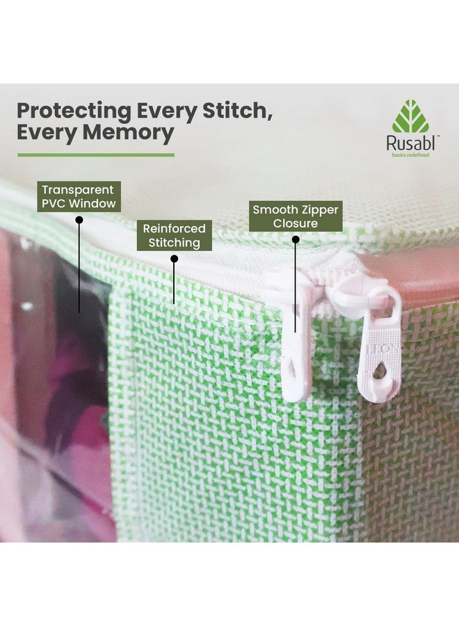 Rusabl Non Woven Multi Storage Covers (Pack of 12, Green) with Zipper Closure, Clothes Organiser for Wardrobe, Bag for Woman Dresses, Sarees, Lehengas, Shawls, Men T-Shirts, Shirts (42 x 35 x 20 cm) - Image 3