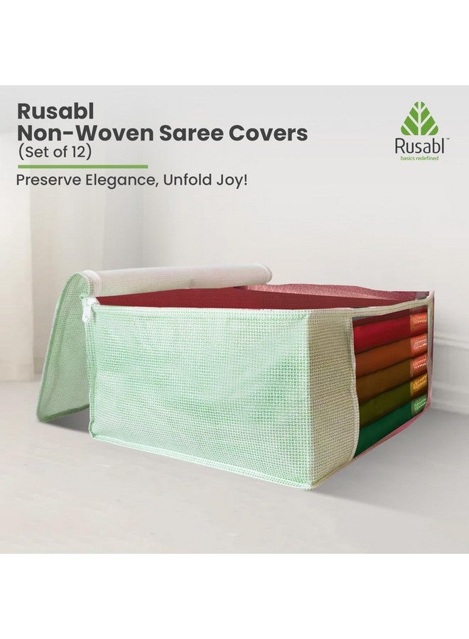 Rusabl Non Woven Multi Storage Covers (Pack of 12, Green) with Zipper Closure, Clothes Organiser for Wardrobe, Bag for Woman Dresses, Sarees, Lehengas, Shawls, Men T-Shirts, Shirts (42 x 35 x 20 cm) - Image 4
