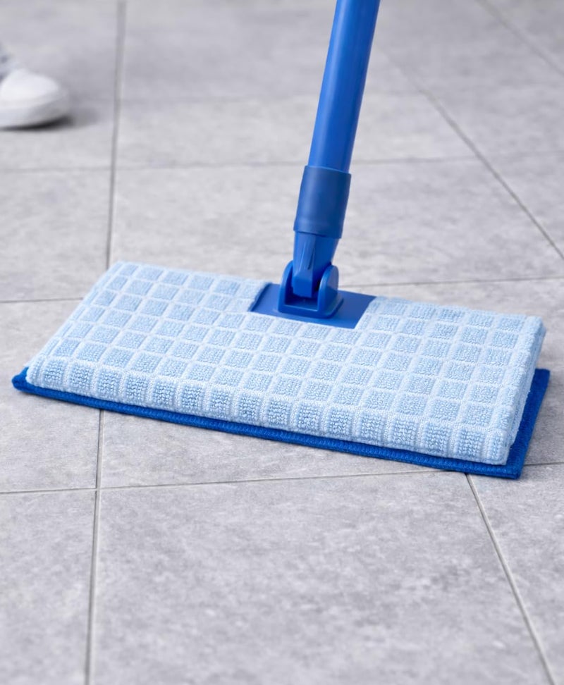 Microfiber Cleaning Cloths, Blue Grid Pattern, Reusable Floor Mop Pads, 48 * 60 cm, 5 Pack