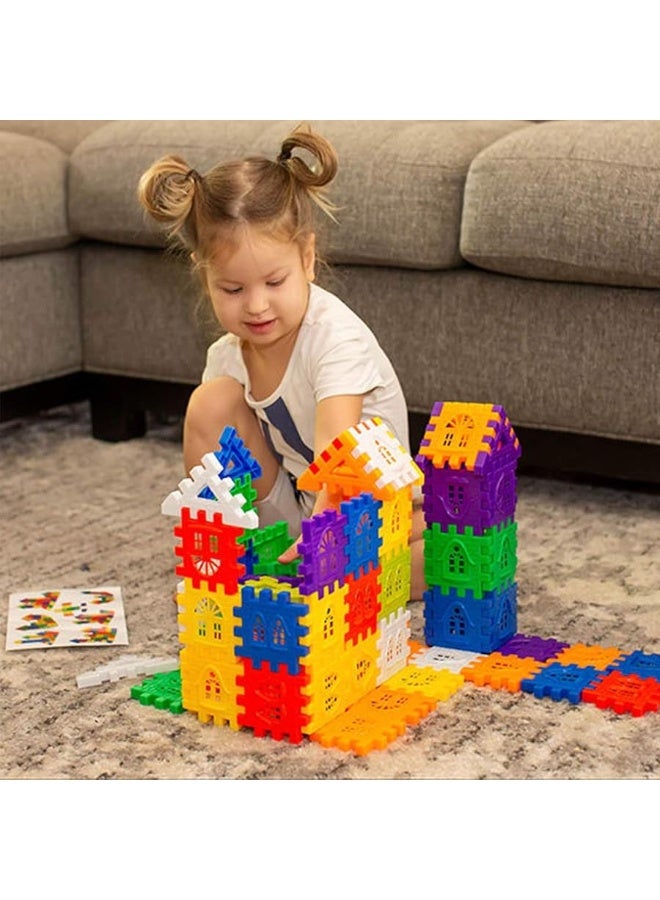 RAINBOW TOYFROG RAINBOW TOYFROG Waffle Blocks for Toddlers & Kids 96 Pcs Jumbo Toy Building Setsâ€“ STEM Building Toys with Storage Container â€“Kindergarten Toys Preschool manipulatives for Toddlers  - Image 1