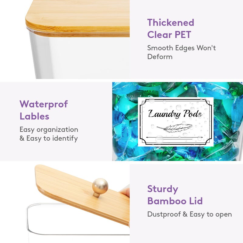 Lifewit Laundry Pods Container with Lid, Dryer Sheet Holder, Room Organization Storage for Coffee Pods Kcup Washing Powder, Scent Booster Beads, 2600 +2000ml/0.53+0.7galï¼ŒNatural,4 Pcs - Image 5