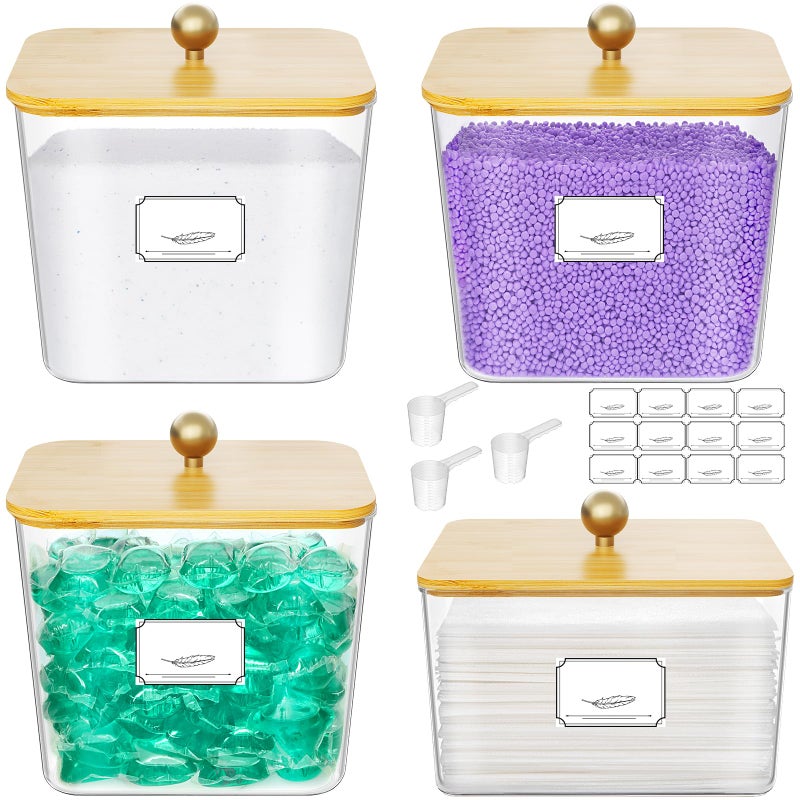 Lifewit Laundry Pods Container with Lid, Dryer Sheet Holder, Room Organization Storage for Coffee Pods Kcup Washing Powder, Scent Booster Beads, 2600 +2000ml/0.53+0.7galï¼ŒNatural,4 Pcs - Image 1