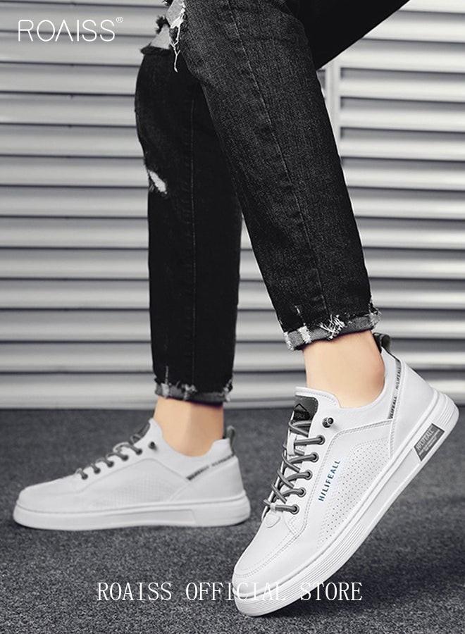 roaiss Breathable Slip On Sneakers for Men Pilot Casual Low Cut Leather Shoes Mens Non Slip Waterproof Flats Round Toe Versatile White Shoe Colorblock Sneakers - Image 3