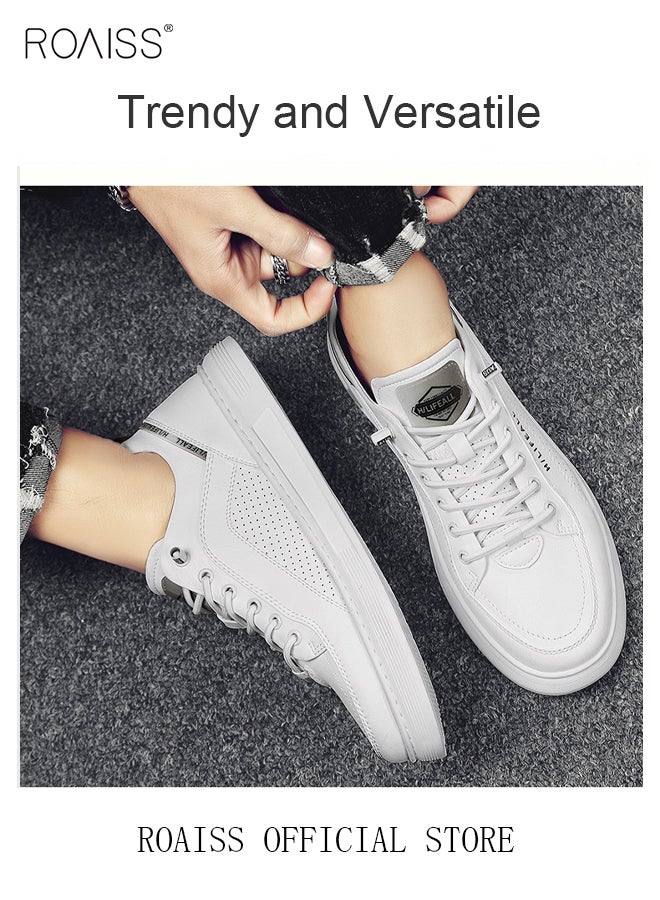 roaiss Breathable Slip On Sneakers for Men Pilot Casual Low Cut Leather Shoes Mens Non Slip Waterproof Flats Round Toe Versatile White Shoe Colorblock Sneakers - Image 4