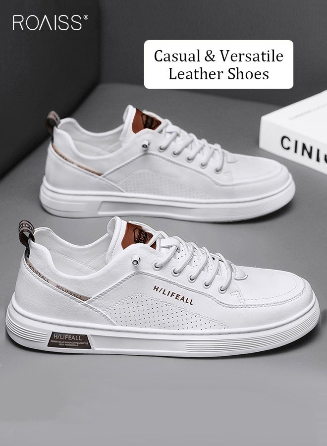 roaiss Men Stylish Sneakers, Low Top Slip on Board Shoes, Casual Versatile Shoes for Men, Comfy Sports Shoes with Non-slip Soles, Suitable for Daily Wear and Outdoor Activities White - Image 1