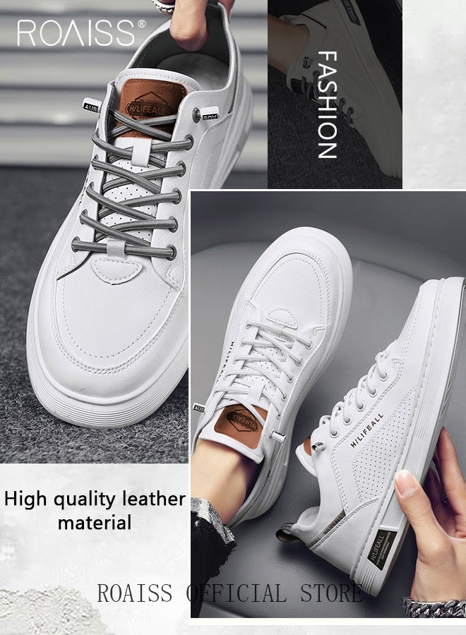 roaiss Men Stylish Sneakers, Low Top Slip on Board Shoes, Casual Versatile Shoes for Men, Comfy Sports Shoes with Non-slip Soles, Suitable for Daily Wear and Outdoor Activities White - Image 5