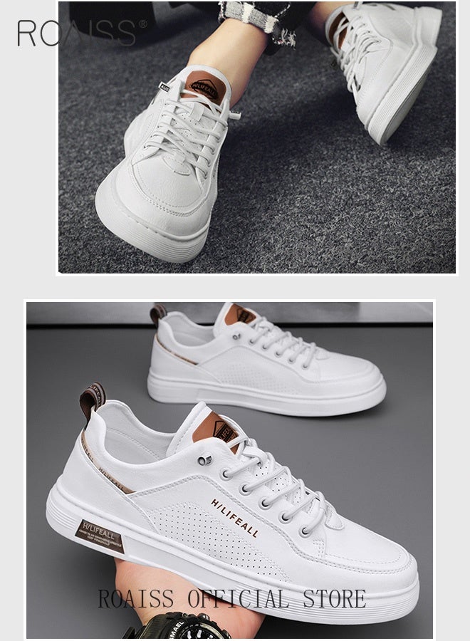 roaiss Men Stylish Sneakers, Low Top Slip on Board Shoes, Casual Versatile Shoes for Men, Comfy Sports Shoes with Non-slip Soles, Suitable for Daily Wear and Outdoor Activities White - Image 4