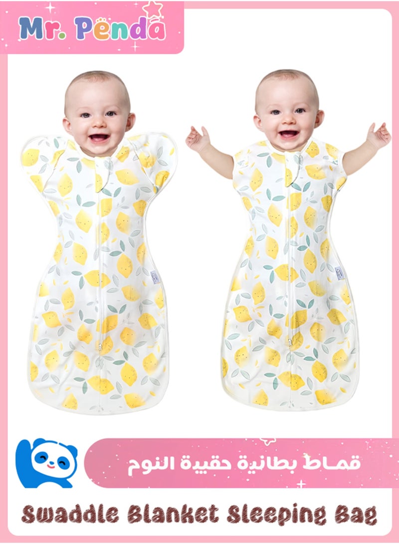 Mr. Penda 1Pcs Baby Swaddle Blanket Sleeping Bag with 2-Way Zipper, Newborn Wearable Sleeping Bag Fit Sedative Startle Reflex Better Sleep, Suitable for Baby Girls and Baby Boys From 0-6 Months - Smile & Lemon - Image 1