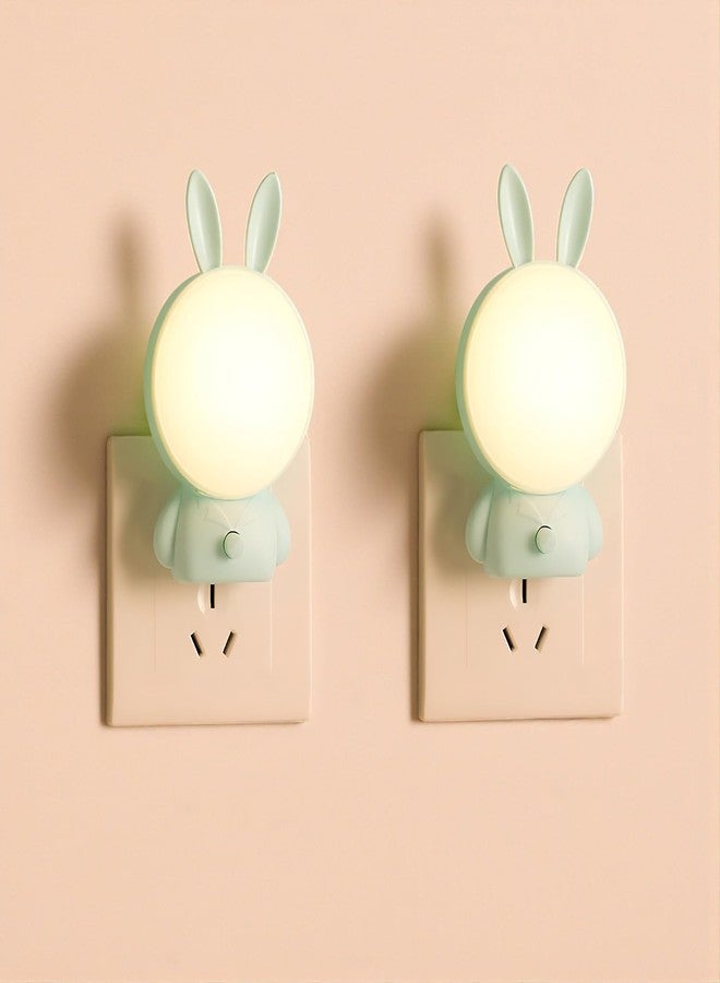 ascension Pack of 2 Cartoon Rabbit Shape Night Lamp LED Plugin Lamp for Kids Room with Warm Cool Light Energy Saving Portable Wall Night Light Decor Item for Bedroom Gift Home Office Decor (Assorted) - Image 1