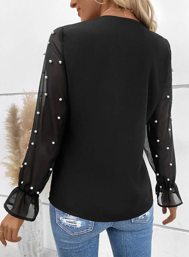 Take Two Take Two Black Pearl Embellished Long Sleeve Top