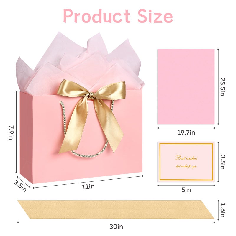 JMANNI Medium Size Gift Bags - 2Pcs Paper Gift Bag with Handles, 4 Tissue Paper & 2 Greeting Cards for Women, Girls, Bridesmaid, Birthday, Valentines, Wedding, Party (Pink) - Image 3