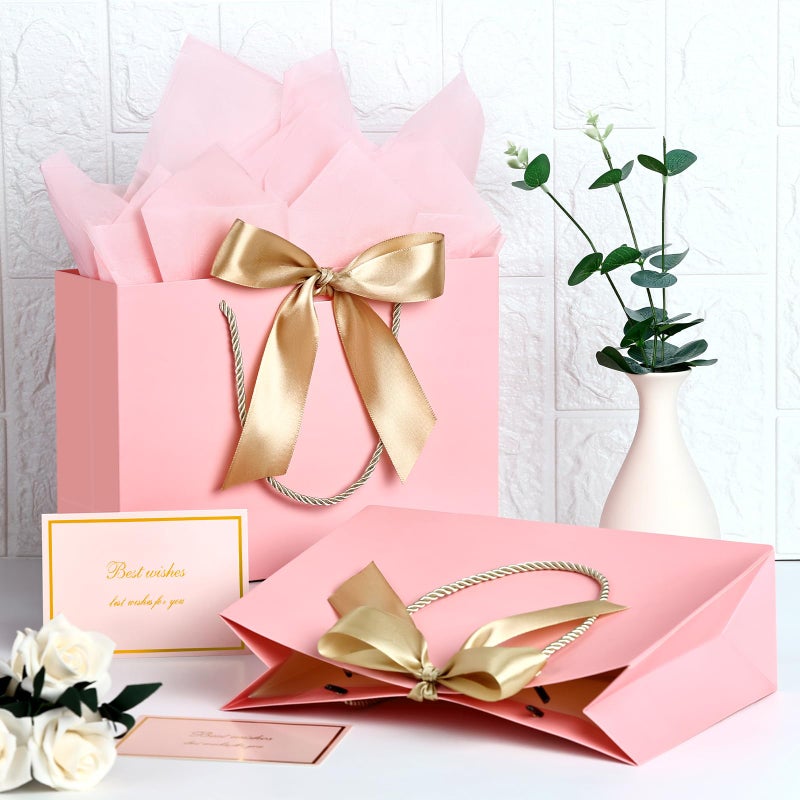 JMANNI Medium Size Gift Bags - 2Pcs Paper Gift Bag with Handles, 4 Tissue Paper & 2 Greeting Cards for Women, Girls, Bridesmaid, Birthday, Valentines, Wedding, Party (Pink) - Image 4