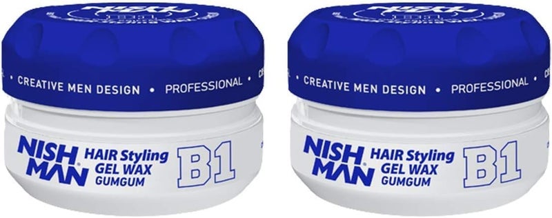 NISHMAN Aqua Gel Wax for Men B1 Gumgum 150g Bubble Gum Scent Natural Shine Look Ultra High Strong Hold LongLasting Control and Definition Pack of 2