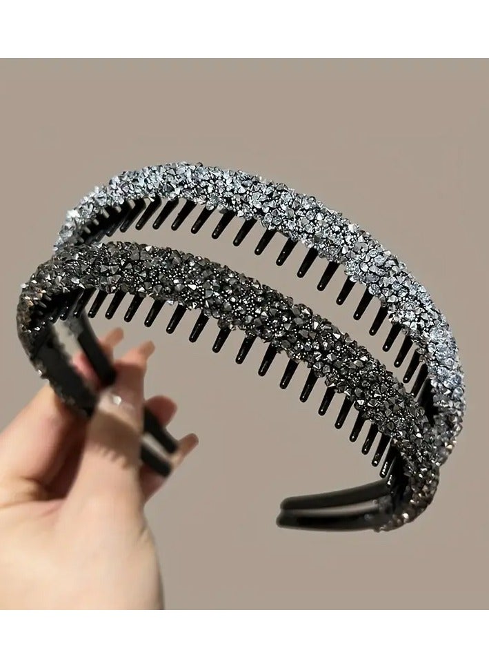 Goolsky A Set Of Two Hairbands With Water Drill Design, Specially Designed For Washing Face And Tidying Up Stray Hairs. It Has A High-end Feel, Teeth For Anti-slip, Suitable For Women To Wear While Doing Makeup, Applying Face Masks, Or Styling Hair. - Image 1