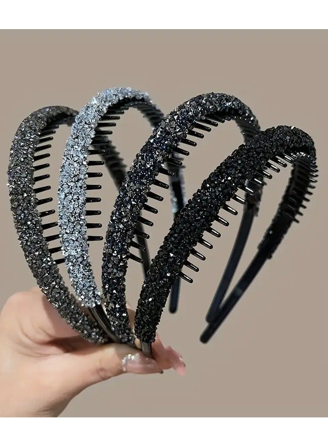 Goolsky A Set Of Two Hairbands With Water Drill Design, Specially Designed For Washing Face And Tidying Up Stray Hairs. It Has A High-end Feel, Teeth For Anti-slip, Suitable For Women To Wear While Doing Makeup, Applying Face Masks, Or Styling Hair. - Image 4