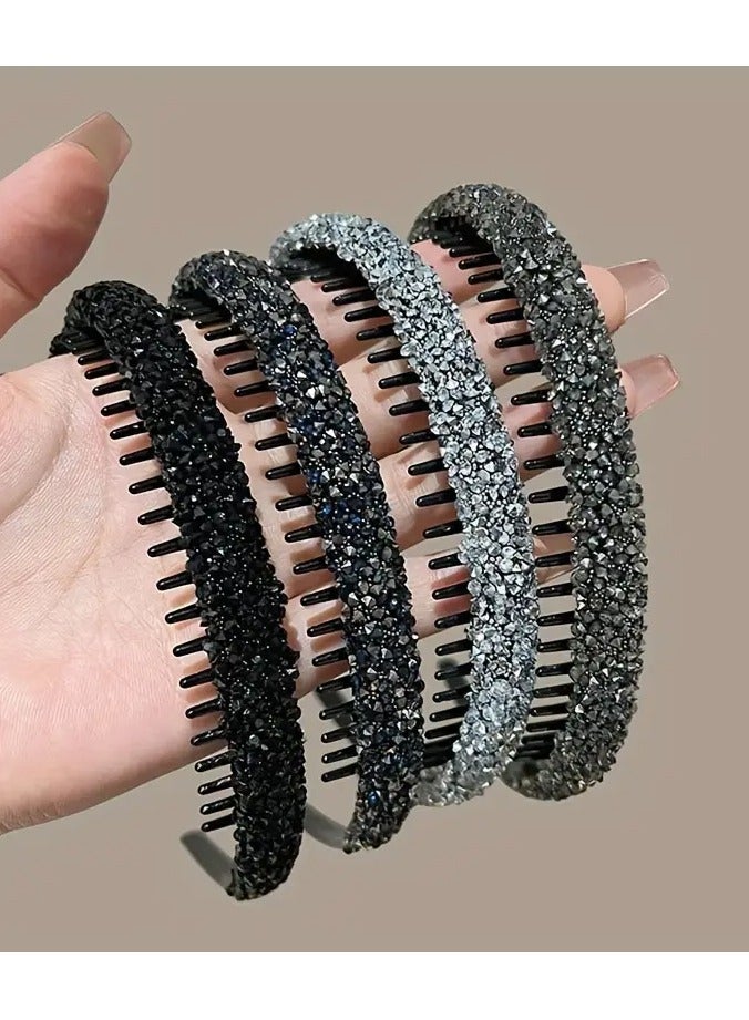 Goolsky A Set Of Two Hairbands With Water Drill Design, Specially Designed For Washing Face And Tidying Up Stray Hairs. It Has A High-end Feel, Teeth For Anti-slip, Suitable For Women To Wear While Doing Makeup, Applying Face Masks, Or Styling Hair. - Image 5