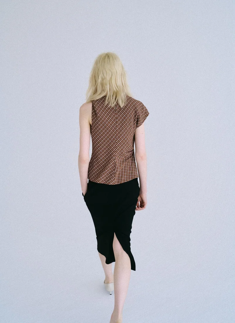 Mango Asymmetric Checked Blouse