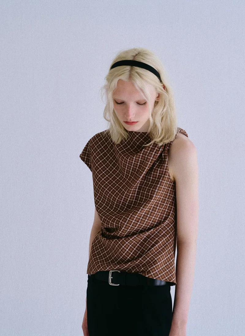 Mango Asymmetric Checked Blouse
