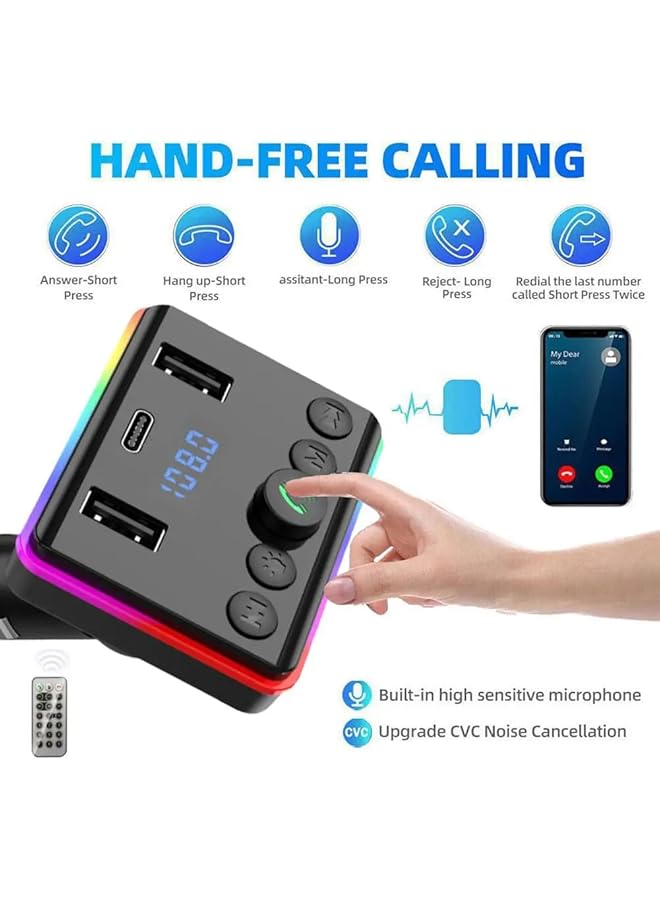 LDNIO Mp3 Player Car Bluetooth 5.0 Fm Transmitter Pd Type-C Dual Usb 3.1A Fast Charger Colorful Ambient Light Manual - Image 5