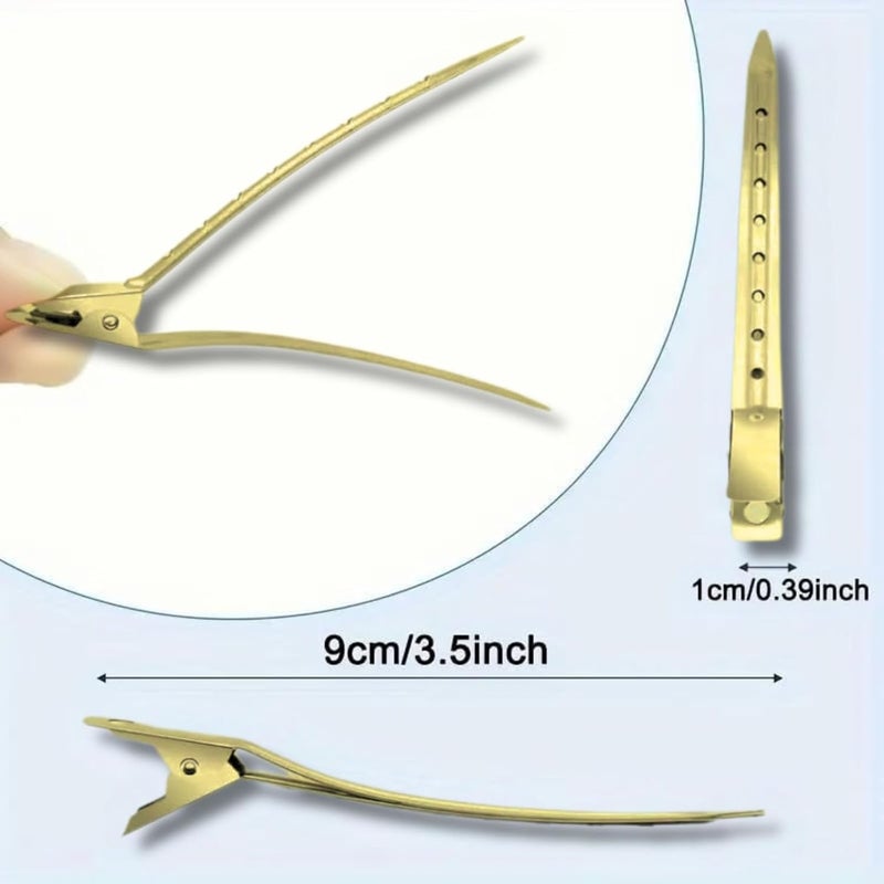 ELAUR 24-Pack Duck Bill Hair Clips – 3.5" Rustproof Metal Alligator Clips with Holes for Hair Styling & Sectioning – Salon & Home Use (Gold) - Image 2