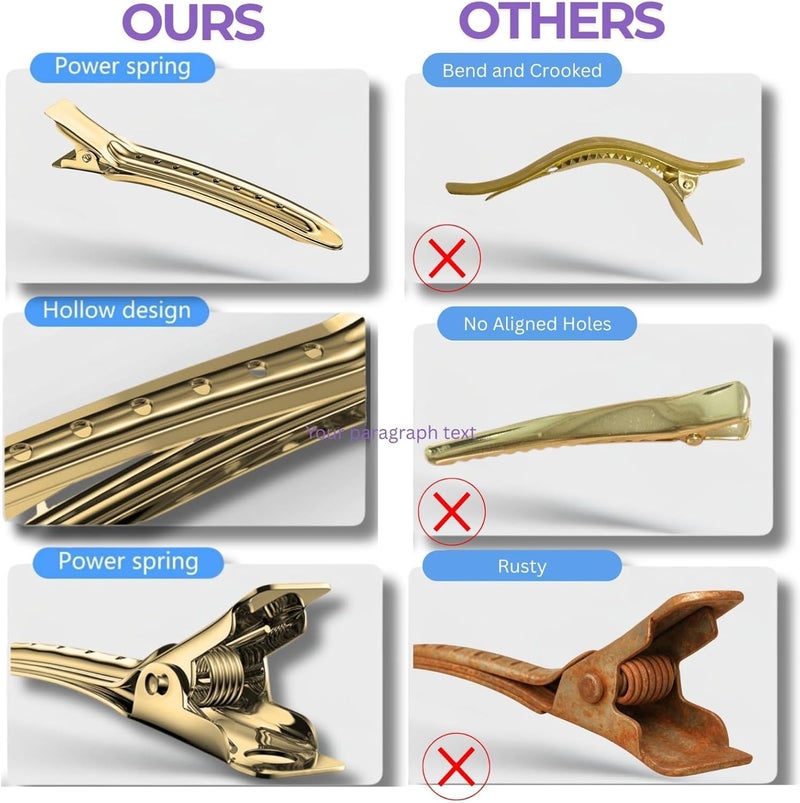 ELAUR 24-Pack Duck Bill Hair Clips – 3.5" Rustproof Metal Alligator Clips with Holes for Hair Styling & Sectioning – Salon & Home Use (Gold) - Image 4