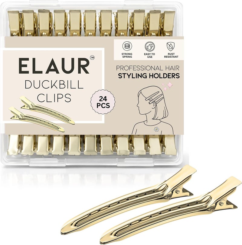 ELAUR 24-Pack Duck Bill Hair Clips – 3.5" Rustproof Metal Alligator Clips with Holes for Hair Styling & Sectioning – Salon & Home Use (Gold) - Image 5