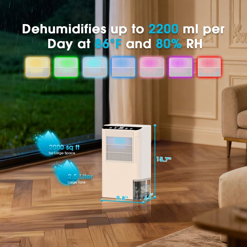 Onsekin Dehumidifiers for Home, 2000 Sq.Ft Small Dehumidifier with 3.3ft Drain Hose, 2.5L Tank, Timer Sleep Mode, Portable Dehumidifier for Basement, Bedroom, Bathroom (Sweet White) - Image 5