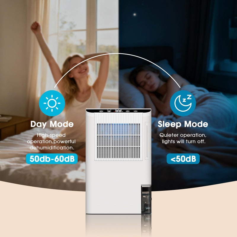 Onsekin Dehumidifiers for Home, 2000 Sq.Ft Small Dehumidifier with 3.3ft Drain Hose, 2.5L Tank, Timer Sleep Mode, Portable Dehumidifier for Basement, Bedroom, Bathroom (Sweet White) - Image 2