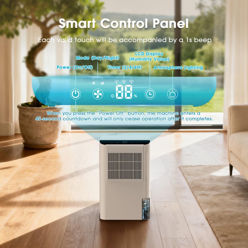 Onsekin Dehumidifiers for Home, 2000 Sq.Ft Small Dehumidifier with 3.3ft Drain Hose, 2.5L Tank, Timer Sleep Mode, Portable Dehumidifier for Basement, Bedroom, Bathroom (Sweet White) - Image 4