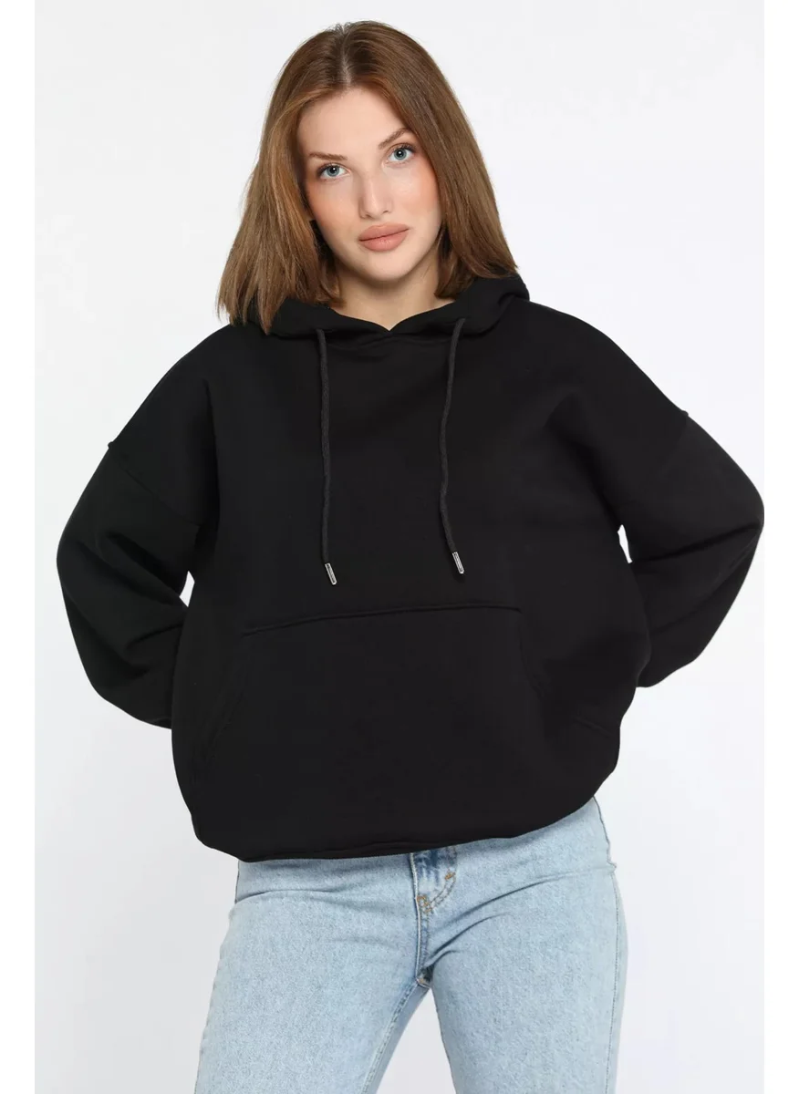 Gülseli Hooded Kangaroo Pocket Raised Women's Sweatshirt