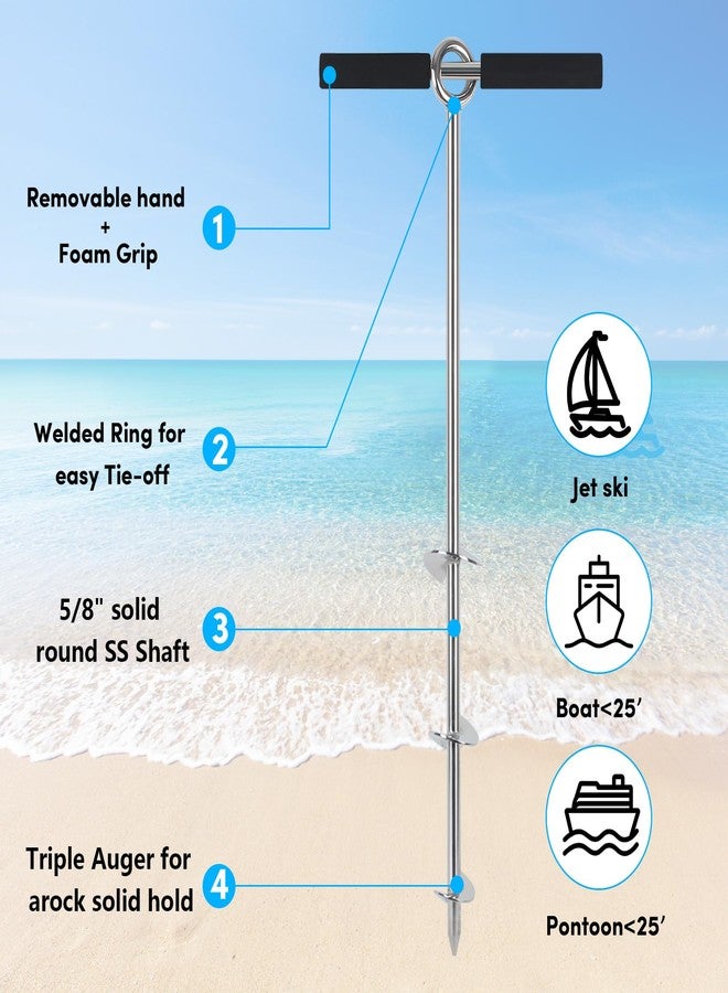 BALAVA 36" Sand Anchor,316 Stainless Steel Shallow Water Sand Anchor with Ground Anchor Screw Auger,Boat Sand Anchor with Removable Handle,for Boats, Jet Skis, PWCs, Pontoon,Include Bungee Line - Image 4
