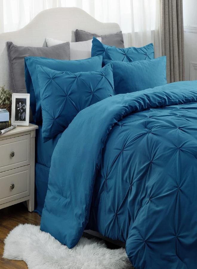 Bedsure Bedsure Teal Comforter Set Queen - Bed in a Bag Queen 7 Pieces, Pintuck Bedding Sets Teal Blue Bed Set with Comforter, Sheets, Pillowcases & Shams  - Image 1