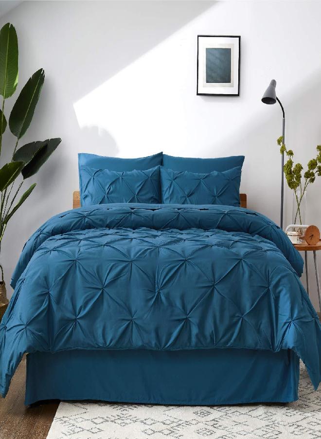 Bedsure Bedsure Teal Comforter Set Queen - Bed in a Bag Queen 7 Pieces, Pintuck Bedding Sets Teal Blue Bed Set with Comforter, Sheets, Pillowcases & Shams  - Image 2