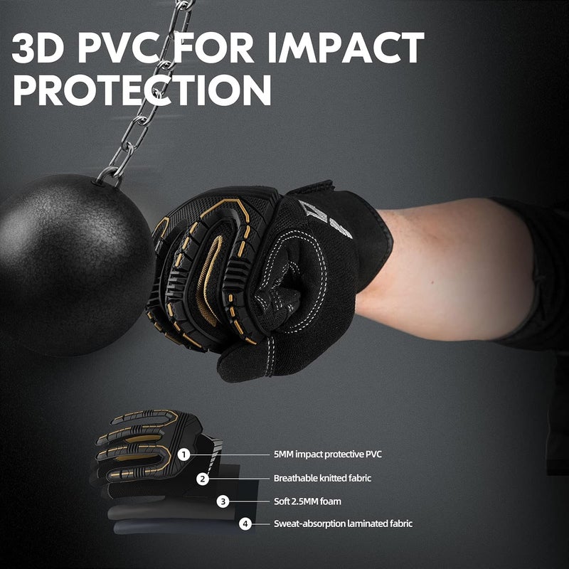 Vgo High Dexterity Heavy Duty Mechanic Gloves - Anti-vibration, Anti-abrasion, Touchscreen (1 Pair, Size XXL, Black, SL8849) - Image 2