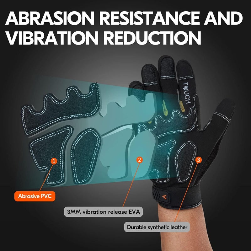 Vgo High Dexterity Heavy Duty Mechanic Gloves - Anti-vibration, Anti-abrasion, Touchscreen (1 Pair, Size XXL, Black, SL8849) - Image 3